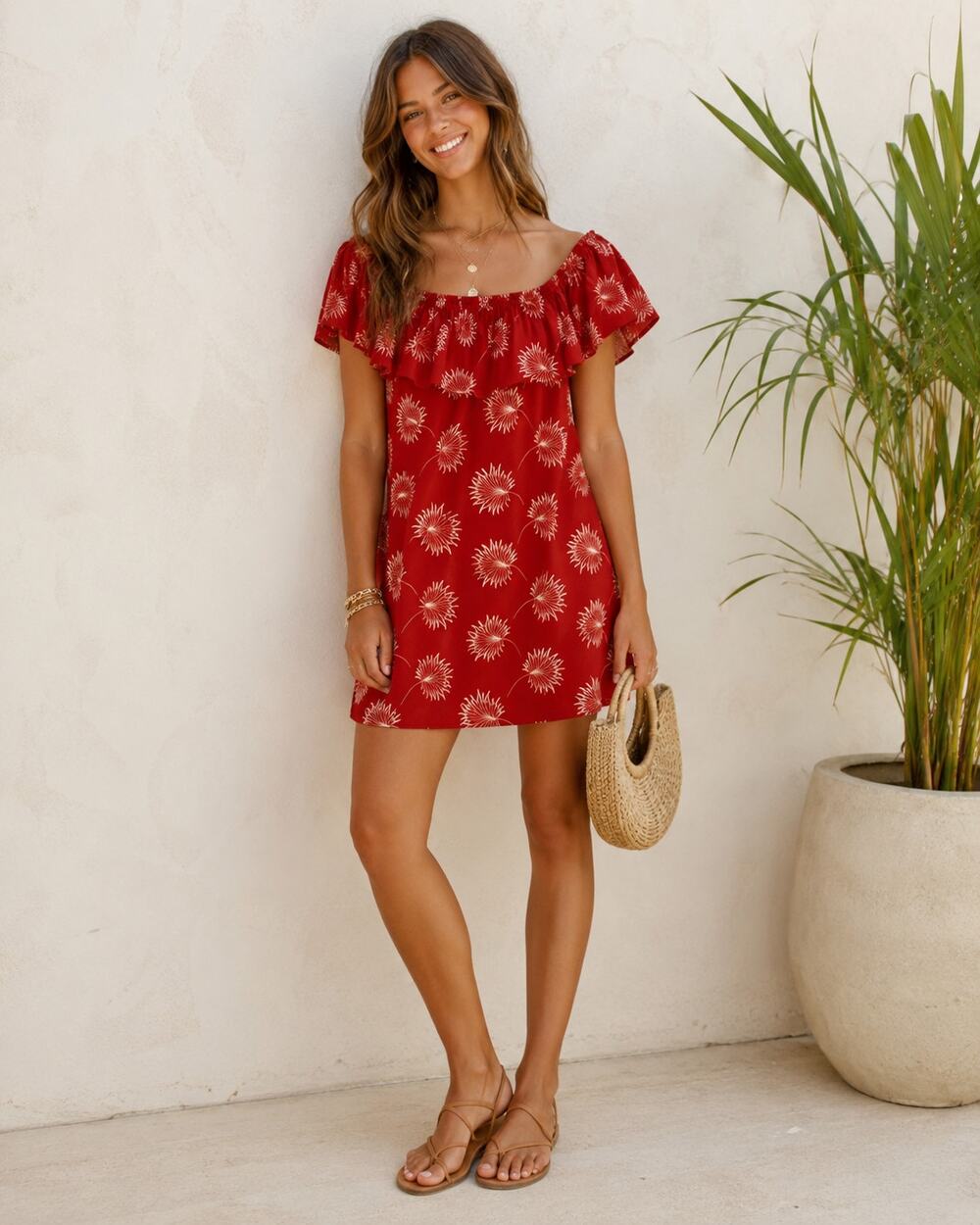 Madewell Red Floral Print Ruffled Mini Dress Womens XS Casual Beachy Summer
